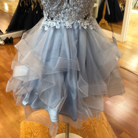 ✔️ Pewter prom dress with lace - Picture 3 of 8